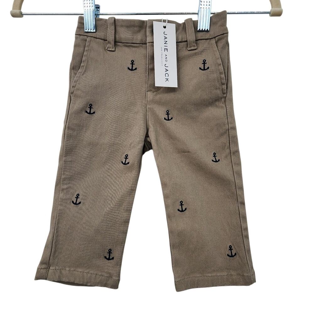 New NWT Janie and Jack Khaki Pants Anchor Embroidered Size 6-12 Months